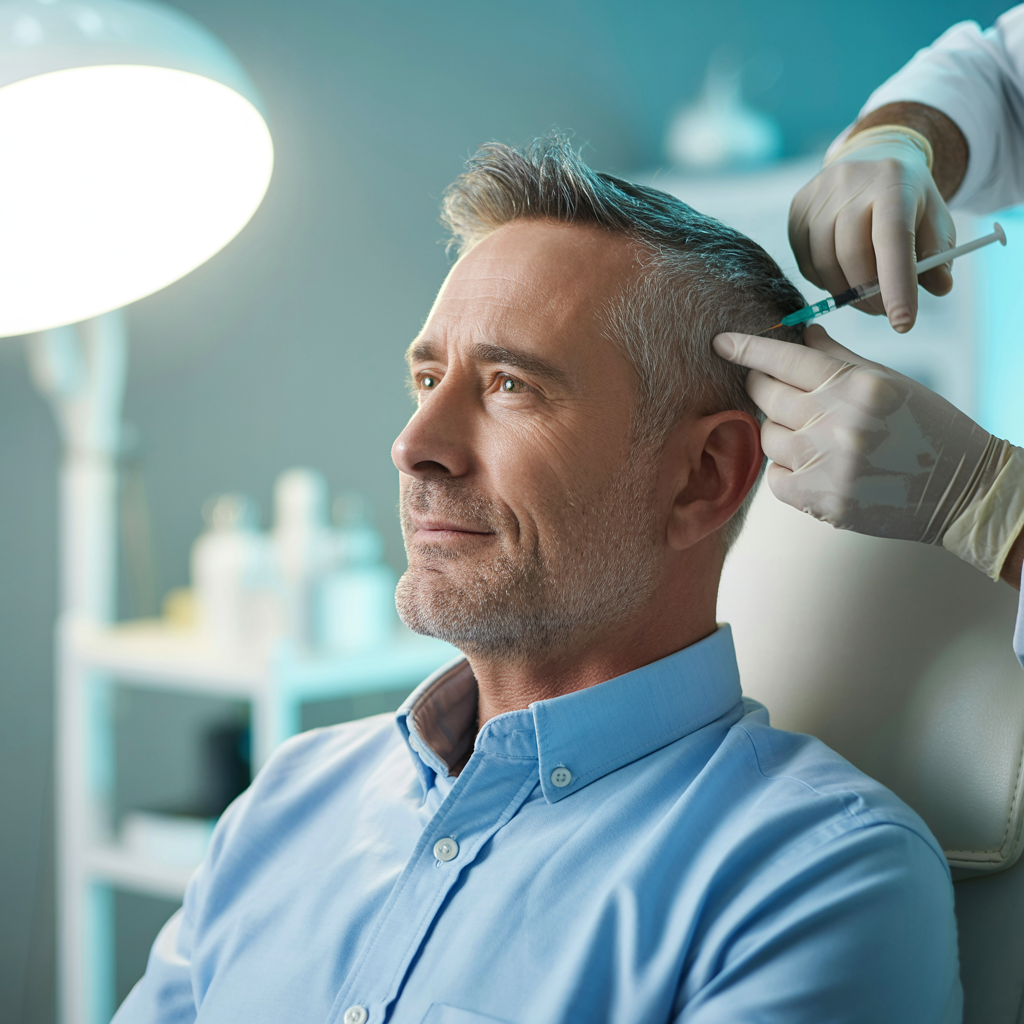 Man receiving migraine relief treatment injection in Alamo